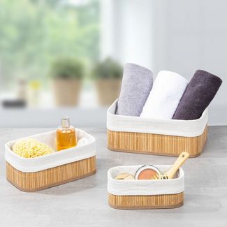 Gravidus Aufbewahrungskorb 3er Bambus Badezimmer Organizer