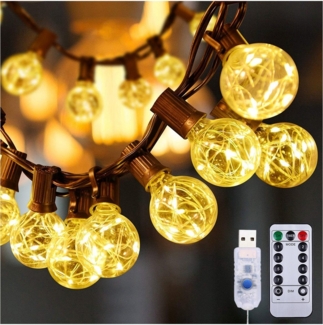 Sunicol LED-Lichterkette Außen Wasserdicht 8 Modi mit Timer, G40 Glas Bulbs Lichterkette, Dimmbar mit Fernbedienung für Party, Hochzeit, Weihnacht