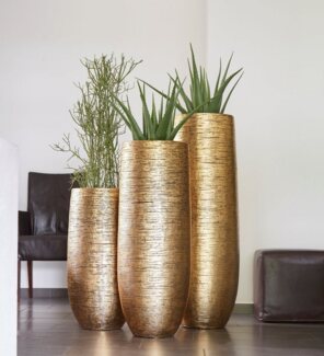 Flingora Bodenvase Lacey, mit Einsatz - Fiberglas - Indoor - Gold - Höhe 75 cm