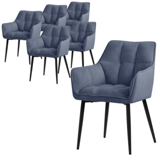 ML-DESIGN Polsterstuhl Esszimmerstuhl mit dickem gepolsterter Sitz Rücken- und Armlehnen (6 St), Wohnzimmerstuhl aus Frotteestoff Blau Loungesessel Küchenstuhl