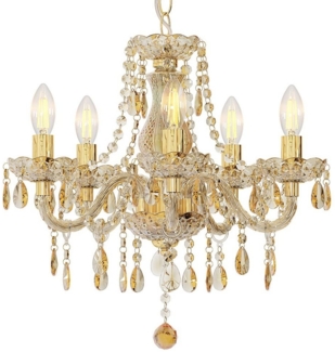 NOWA Kronleuchter, Leuchtmittel inklusive, Warmweiß, Kronleuchter Pendellampe LED Hängeleuchte 5 Flammig Kristalle H 150 cm