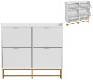 UEV Schuhschrank mit 4 Klappen, Schuhkipper Schmal, Schuhregal mit Metallfüße (98,5 x 24 x 103,5 cm Modern Schuhaufbewahrung mit Oberplatte, Schuhkommode,Anti-Kipp-Vorrichtung für Eingangsbereich) trennwände verstellbar und abnehmbar für verschiedene Sc...