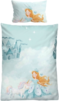 biberna Feinbiber Bettwäsche 0004524 PRINZESSIN EINHORN, ciel, 1x 100x135 cm + 1x 40x60 cm