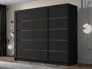 Kleiderschrank mit Goldverzierung Aramao VII mit drei Schwebetüren (Farbe: Schwarz)