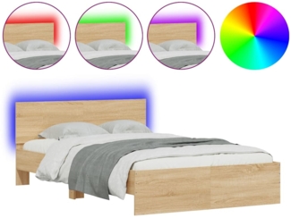 vidaXL Bettgestell mit Kopfteil LED-Beleuchtung Sonoma-Eiche 140x190cm 3207625
