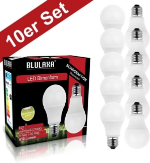 BLULAXA LED-Leuchtmittel SMD Multi, E27, 10 St, Warmweiß, 10er-Set, Promotion-Pack A60, SMD, klar