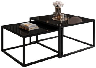 Lookway Couchtisch YOSHI GLASS 2in1 mit schwarzem und weißem Gestell (2er-Set), Breite: 70 cm und 60 cm