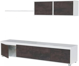 Dmora Amir Wandsystem, TV-Ständer, Wohnzimmermöbel, Zusammensetzung des Wohnzimmersets, Wohnzimmerset mit Schrankwand, 200 x 41 x 43 cm, Weiß und Oxid
