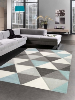 Carpetia Teppich Teppich Wohnzimmerteppich Dreieck blau grau creme, rechteckig, Höhe: 13 mm