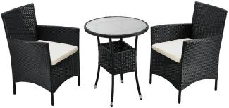 Juskys 'Bayamo' Balkon-Set für 2 Personen – Tisch, 2 Stühle mit Auflage, Polyrattan schwarz / beige