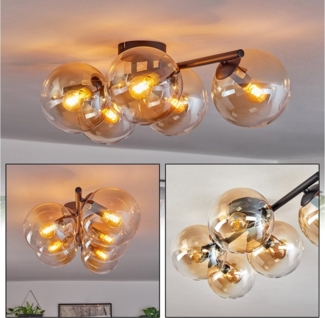 hofstein Deckenleuchte 5-flammige Deckenlampe aus Metall/Glas in Schwarz/Bernsteinfarben/Klar, ohne Leuchtmittel, moderne Leuchte im Retro/Vintage-Design (Schirme Ø 15cm), E14