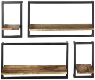 Kobolo Regal Wandregal Hänge aus Mangoholz und Metall - 4er Set