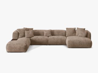 Micadoni Panorama-Ecksofa Martina 5-Sitzer Links Kord Eichel