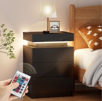 WILGOON Nachttisch Nachtschrank mit LED-Beleuchtung Nachtkommode mit 3 Schubladen (Schiebeschrank,einstellbare Farben, Sofatisch aus Holz, Weiß), Nachttisch, Beistelltisch mit LED-Leuchten, 2/3 schubladen