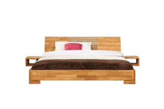 Bett Bento 11 aus Wildeiche massiv 90x200 cm mit Holzkopfteil und Holzbeinen