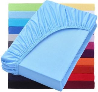 NatureMark Spannbettlaken Jersey Basic Spannbetttuch, 100% Baumwolle, Gummizug: rundum, (1 Stück), in vielen Größen und Farben, bis 40cm Steghöhe, 200x220 cm, Hell blau