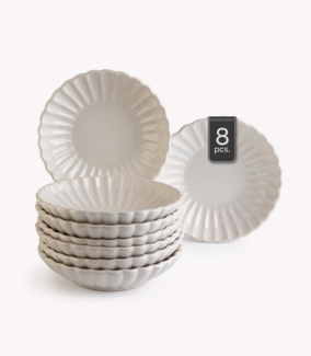 HIT Trading Suppenteller GROOVES, Ø 20 cm, Creme, Steingut, (8 St), Spülmaschinengeeignet