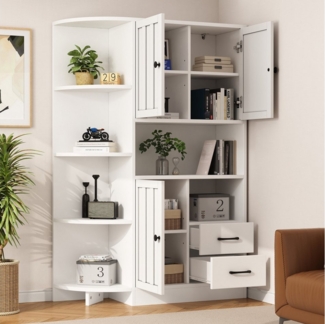 HAUSS SPOLE Küchenbuffet mit Bücherregale,Hochschrank Aufwahrungsschrank mit Schubladen (Bücherregale, Highboard, 1-St, Wohnzimmervitrine mit 2 Schubladen) mit insgesamt 14 Lagerbereichen