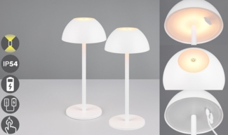 my home LED Außen-Tischleuchte Abbey Tischleuchte 2er-Set, Dimmfunktion, USB-Ladefunktion, LED fest integriert, Warmweiß, 2er Set Outdoor Akku Tischlampe Pilzdesign USB-C 4-fach Touch Dimmer