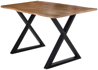 Esstisch Baumkante massiv Akazie natur 140x80 X-Gestell schwarz LUBIN 527468