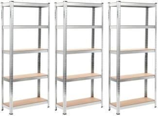 vidaXL Lagerregale mit 5 Böden 3 Stk. Silbern Stahl & Holzwerkstoff 144272