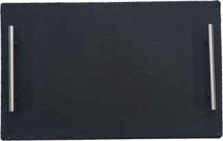 hausleben Servierplatte Schiefer 40x30 cm, (1-tlg), Servierbrett mit Edelstahlgriffen