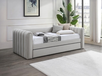 Vente-unique - Ausziehbett + Matratze - 90 x 190 cm - Stoff - Beige - SAHONA