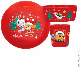 Koziol Frühstücksset Connect Paw Patrol Winter Wonderland 3-tlg, Kindergeschirr, Kunststoff, Organic Ruby Red, 8056718