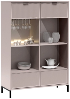 Lomadox Highboard LAURO-161, Vitrinenschrank Wohnzimmer Kaschmir beige Rille B/H/T 105/150/41cm