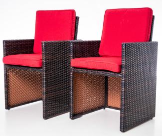 Luxus Premium Garten Polyrattan Lounge SET Gartenmöbel Balkonmöbel 2-er Set braun/rot