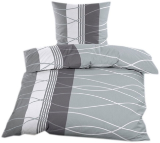 Casa Colori Bettwäsche Biber 135x200 cm mit Reißverschluss, Biber, 2 teilig, 2 tlg. Biber 135x200 cm in Anthrazit Grau gestreift mit Wellenmuster