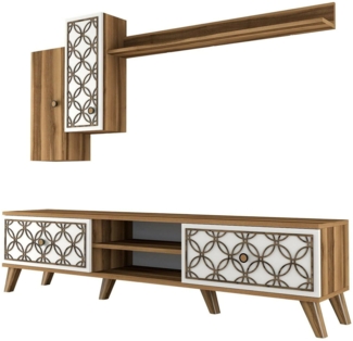 Dmora Fernsehschrank Nunzia, Ständer für Wohnzimmerfernseher, Niedriges Wohnzimmer-Sideboard, TV-Ständerbasis, 180x35h44 cm, Walnuss und Weiß