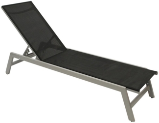 TPFGarden Gartenliege LEEDS, Sonnenliege - Gartenliege mit Rollen - Alu silber, Bequeme Relaxliege mit strapazierfähigem Textilgewebe schwarz, Hochwertige Outdoor Liege - Maße (BxHxT): 55 x 32,0 - 100,0 x 191 cm