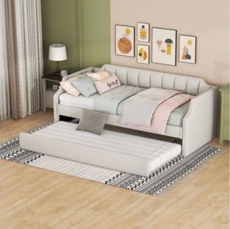 HAUSS SPLOE Schlafsofa Schlafsofa Holzbett Schiebebett Kinderbett Einzelbett, Gepolstertes Single Daybed mit Rollbett, Ohne Matratze, Ohne Matratze