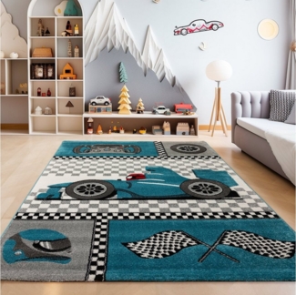 SIMPEX24 Teppich Rennwagen, Läufer, Höhe: 11 mm, Kinderteppich Rennwagen Teppich Baby Teppich Kinderzimmer Pflegeleicht
