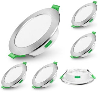 ALUSSO LED Einbaustrahler 6er-Set, Decken Leuchte, Flach Strahler für Bad, Wohnzimmer, 230V, 5W, 72-85 mm, Rund, Nickel