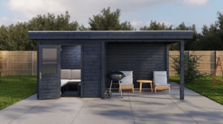 Lugarde Select Modern Gartenhaus mit Vordach Bremen 250x250cm + 300cm - Schwarzes Öl