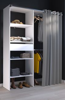 Parisot Kleiderschrank Bari 1 Weiß – 143x182 cm mit Stoffvorhang & Schublade