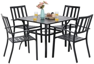 PHI VILLA Garten-Essgruppe, (94cm Quadratischer Gartentisch und 4 Gartenstühle, Wetterfest Balkonmöbel Terrassenmöbel), Metall Gartentisch und Stapelstühle