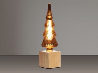 Tischlampe Würfel Holz Eiche mit Deko LED Tannenbaum, Quadrat 9cm