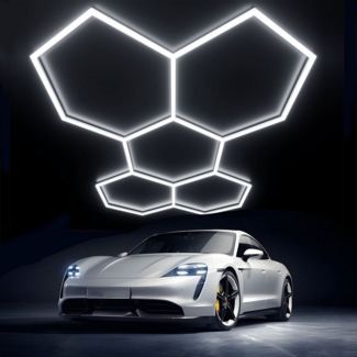 LETGOSPT LED Dekolicht 5er-Pack Hexagon LED Deckenleuchte Werkstatt Waben Beleuchtung 192W, Kaltweiß, Ideal für Garage Friseursalons Fitnessstudio Friseur Bürobeleuchtung