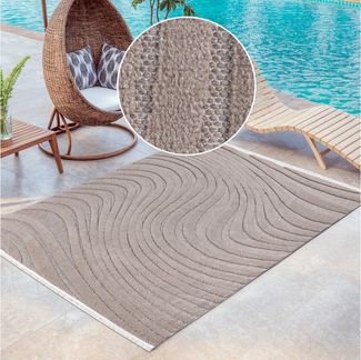 OTTO home Teppich Samelia mit Fransen, Wellendesign, Balkon, Camping, rechteckig, Höhe: 6 mm, Hoch-Tief-Struktur, In- und Outdoor geeignet für Küche oder Esszimmer