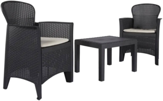 Dmora Outdoor-Lounge-Set Aneta, Gartenkomposition mit 2 Sesseln und 1 Couchtisch, Lounge in Rattan-Optik mit Kissen, 100 % Made in Italy, Anthrazit