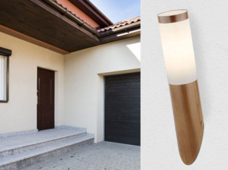 LED Außenwandleuchte aus Edelstahl in Holzoptik, Höhe 39cm