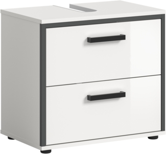 Waschbeckenunterschrank (B/H/T: 60x55x37 cm) in weiß/weiß hochglanz/anthrazit