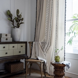 Coonoor Verdunkelungsvorhang Boho Gardine Vorhang transparent mit Ösen Leinen Optik, (2 St)