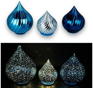 Online-Fuchs LED Dekolicht - 3 Glastropfen mit LED-Lichterkette, Funkeleffekt, Timer & PUNKTEN, 20 LED´s mit seichten Funkeleffekt, Warmweiß