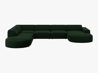 Micadoni 'Jodie' 7-Sitzer-Sofa, Panorama-Ecke, links gerundet, Samtstoff, Beinfarbe Black Plastic, Flaschengrün