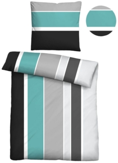 Traumhaft schlafen - Castell - Markenbettwäsche Baumwoll Renforce Bettwäsche 0040562 LÄNGSBALKEN, türkis, 1x 135x200 cm + 1x 80x80 cm