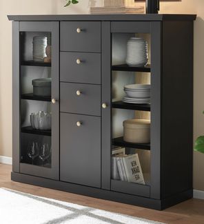 Highboard Filmore in schwarz matt Landhaus 129 x 117 cm
